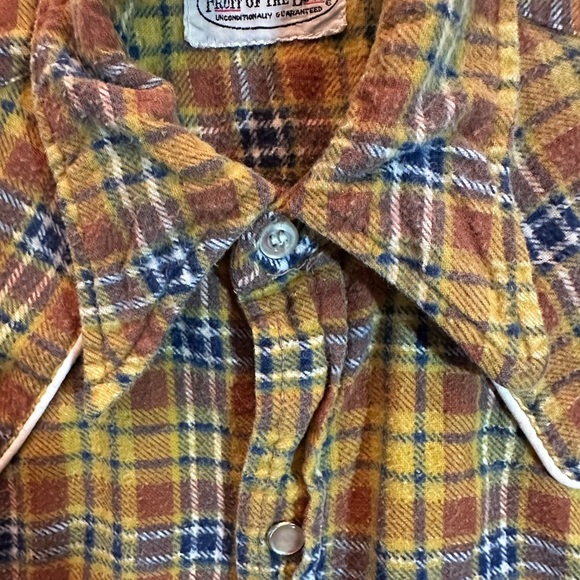 VTG 70s Fruit of The Loom Boys Plaid Western Yellow Flannel Pearl Snaps Sz 12 - Picture 5 of 6